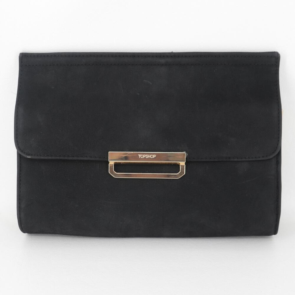 Topshop Clutch Handbag Women Small Black Suede Lined Purse Pouch Bag